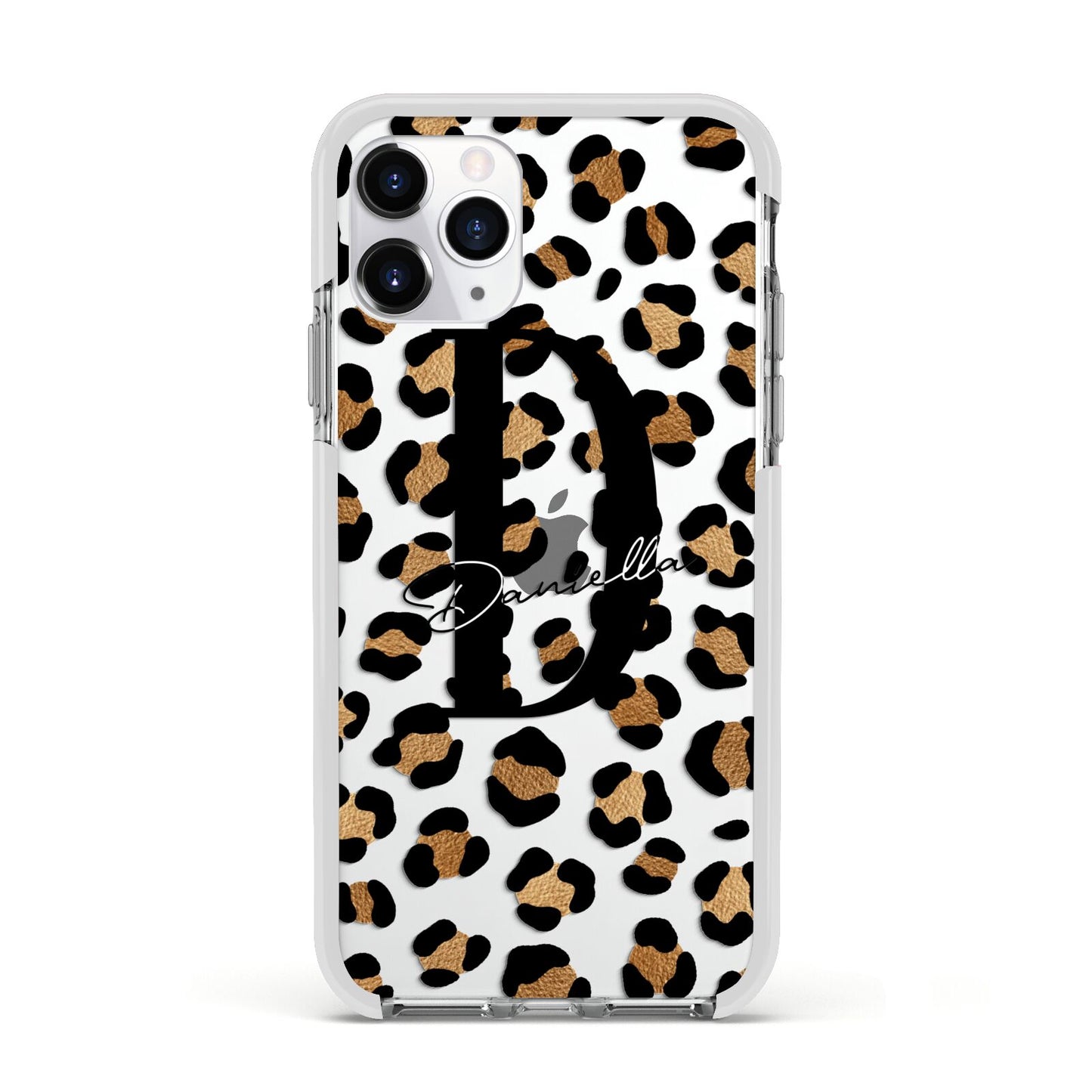 Personalised Leopard Print Apple iPhone 11 Pro in Silver with White Impact Case