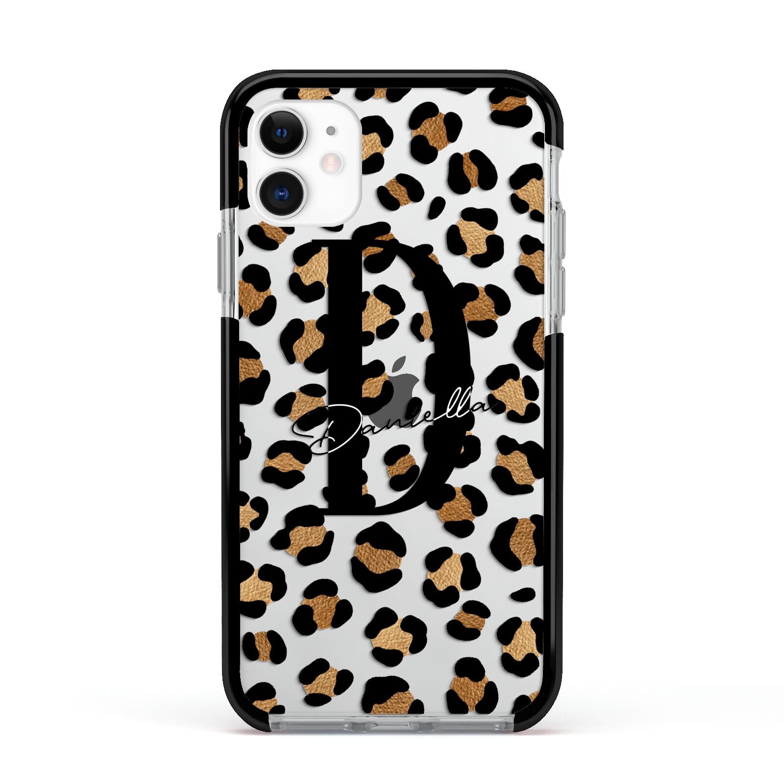 Personalised Leopard Print Apple iPhone 11 in White with Black Impact Case