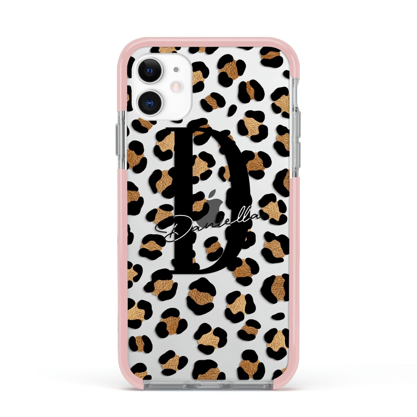 Personalised Leopard Print Apple iPhone 11 in White with Pink Impact Case