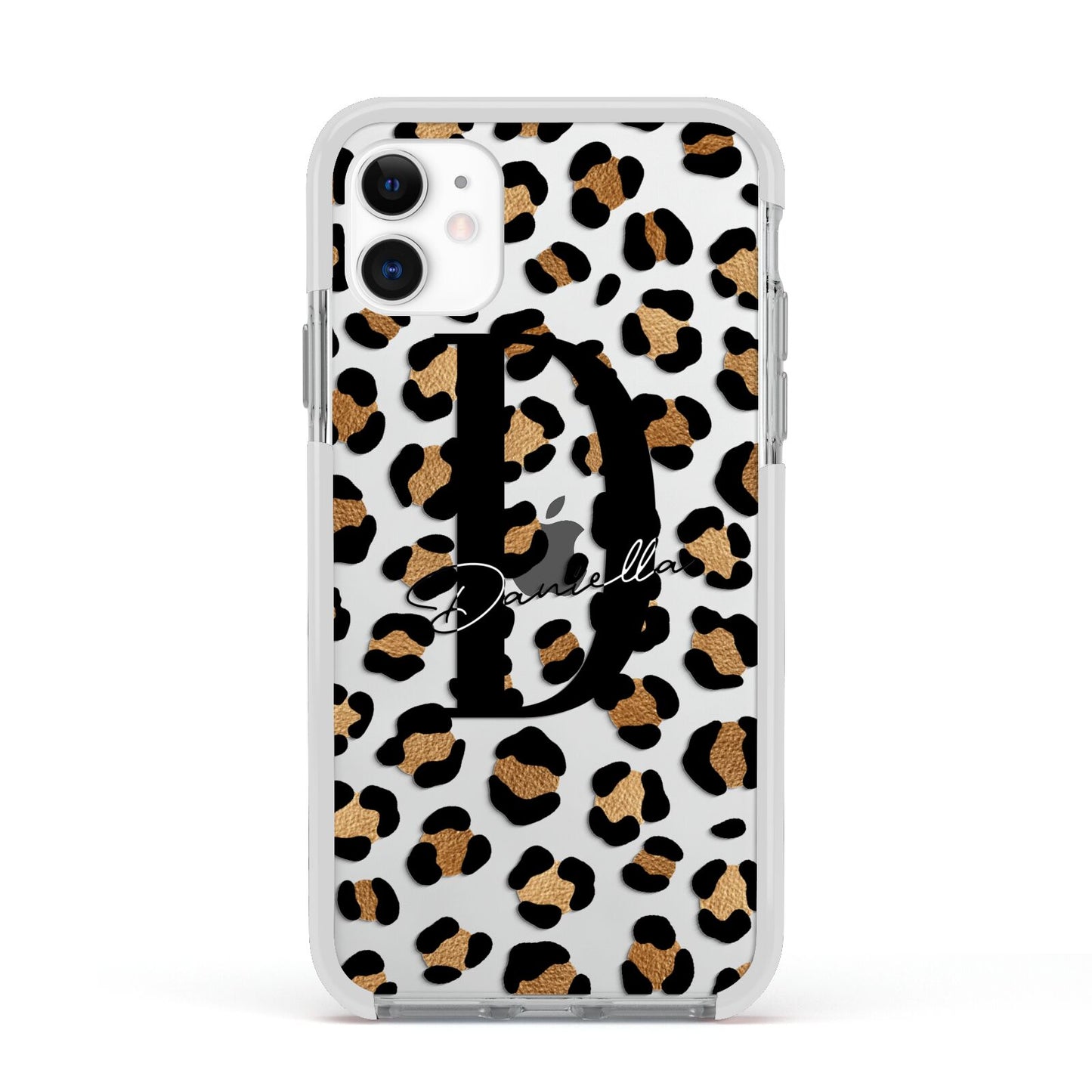 Personalised Leopard Print Apple iPhone 11 in White with White Impact Case