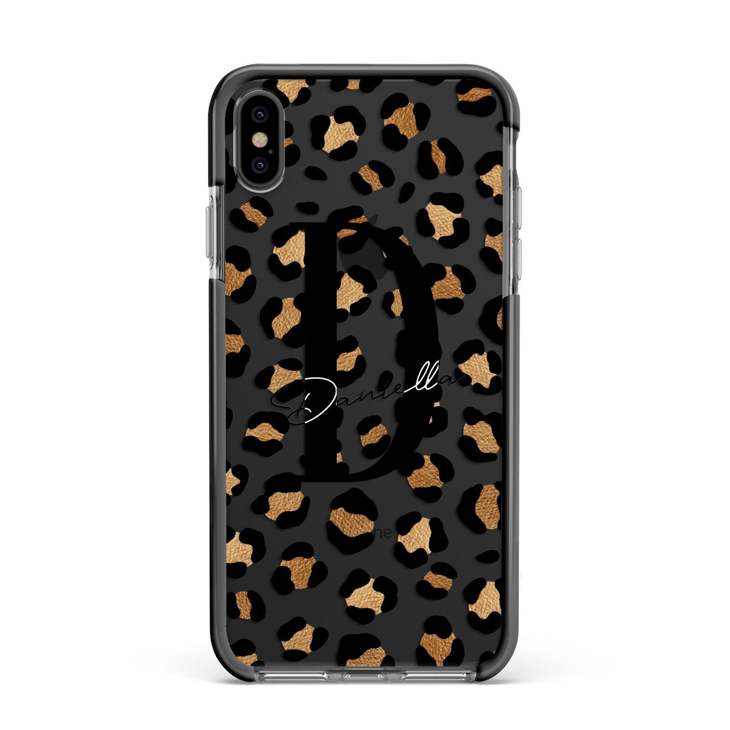 Personalised Leopard Print Apple iPhone Xs Max Impact Case Black Edge on Black Phone