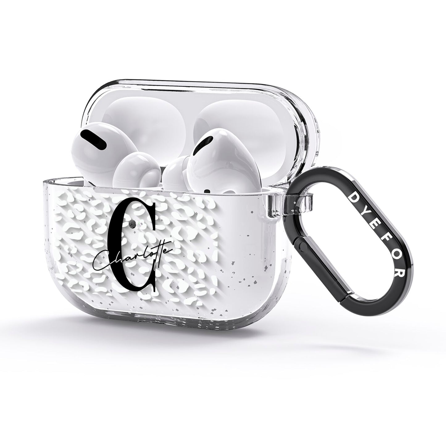Personalised Leopard Print Clear AirPods Glitter Case 3rd Gen Side Image