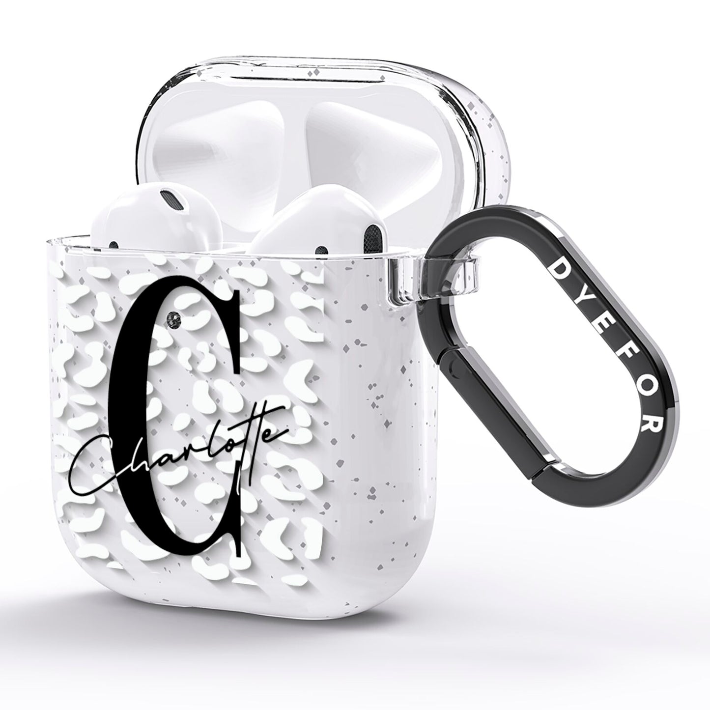 Personalised Leopard Print Clear AirPods Glitter Case Side Image