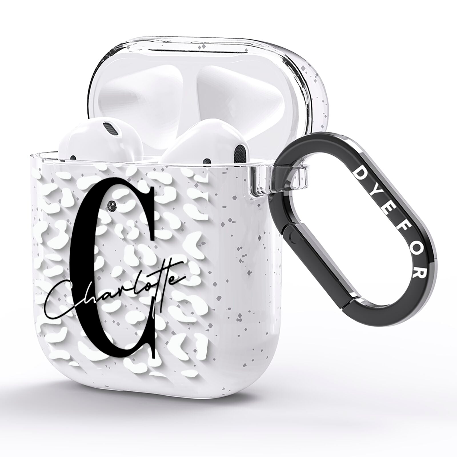 Personalised Leopard Print Clear AirPods Glitter Case Side Image