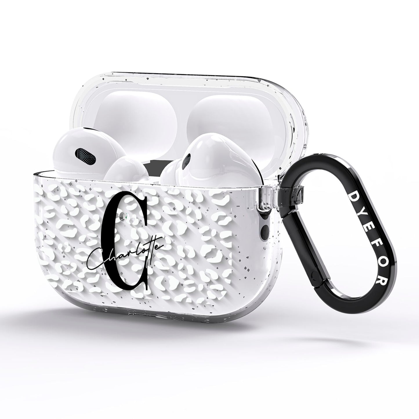 Personalised Leopard Print Clear AirPods Pro Glitter Case Side Image