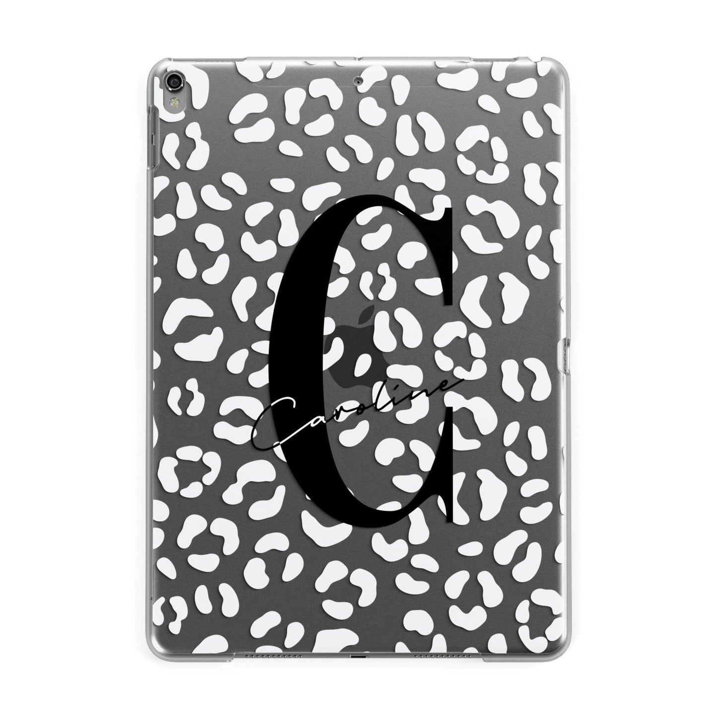 Personalised Leopard Print Clear Apple iPad Grey Case