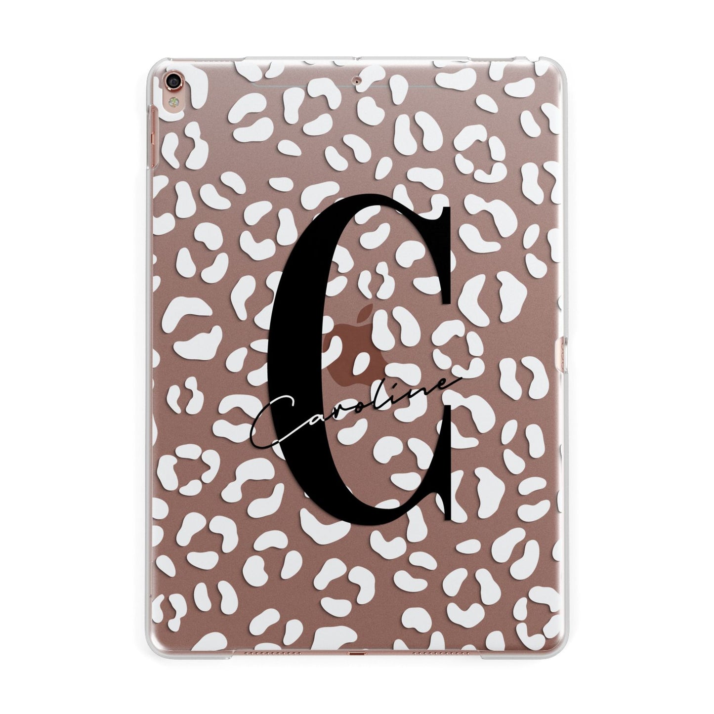Personalised Leopard Print Clear Apple iPad Rose Gold Case