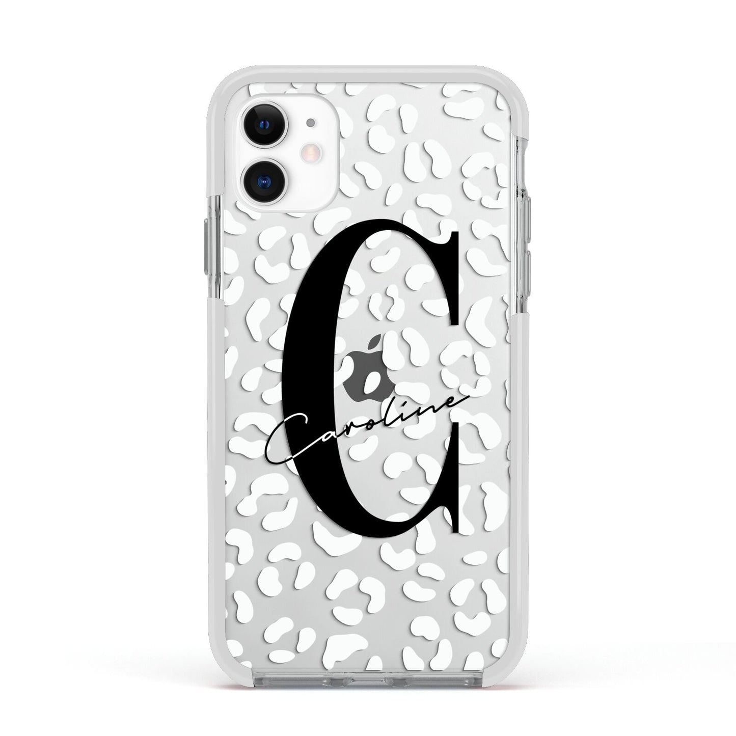 Personalised Leopard Print Clear Apple iPhone 11 in White with White Impact Case