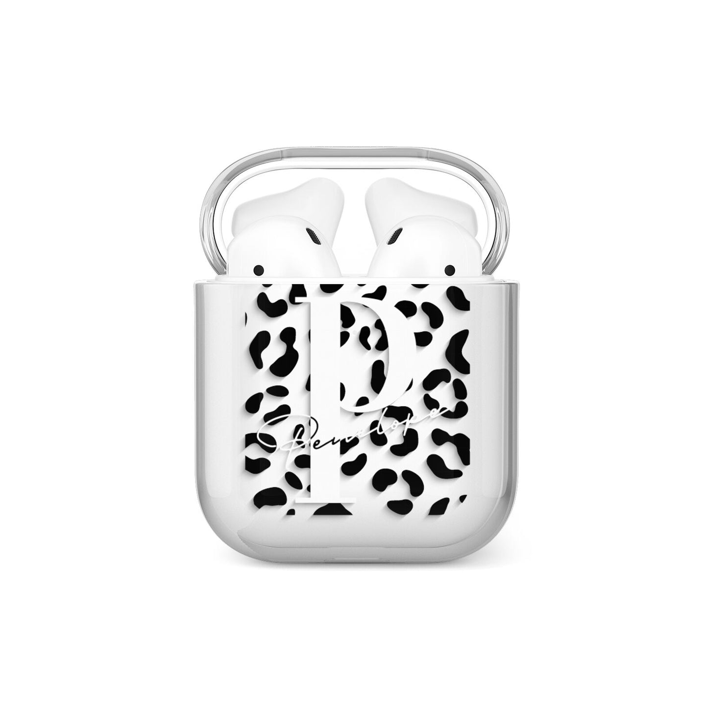 Personalised Leopard Print Clear Black AirPods Case