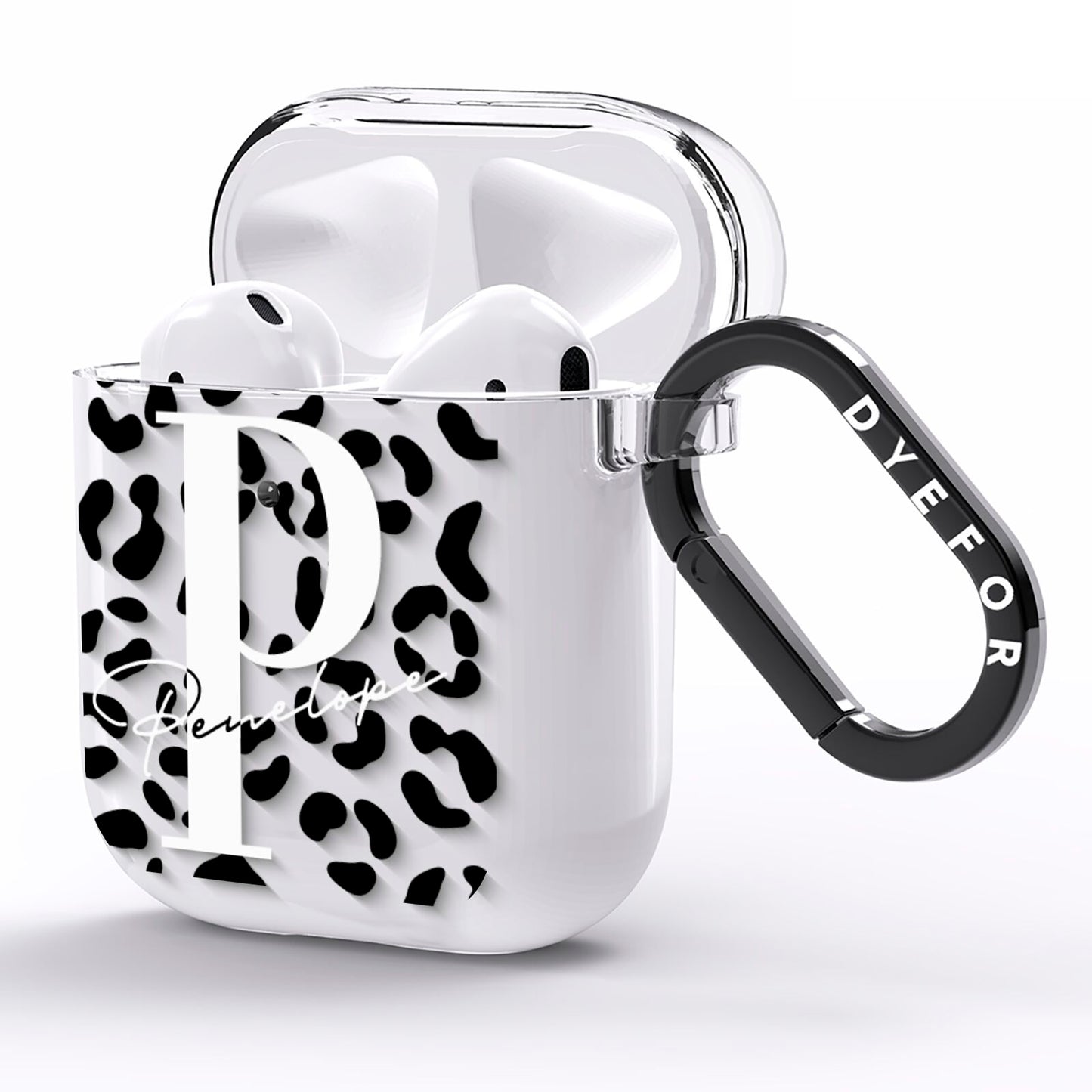 Personalised Leopard Print Clear Black AirPods Clear Case Side Image