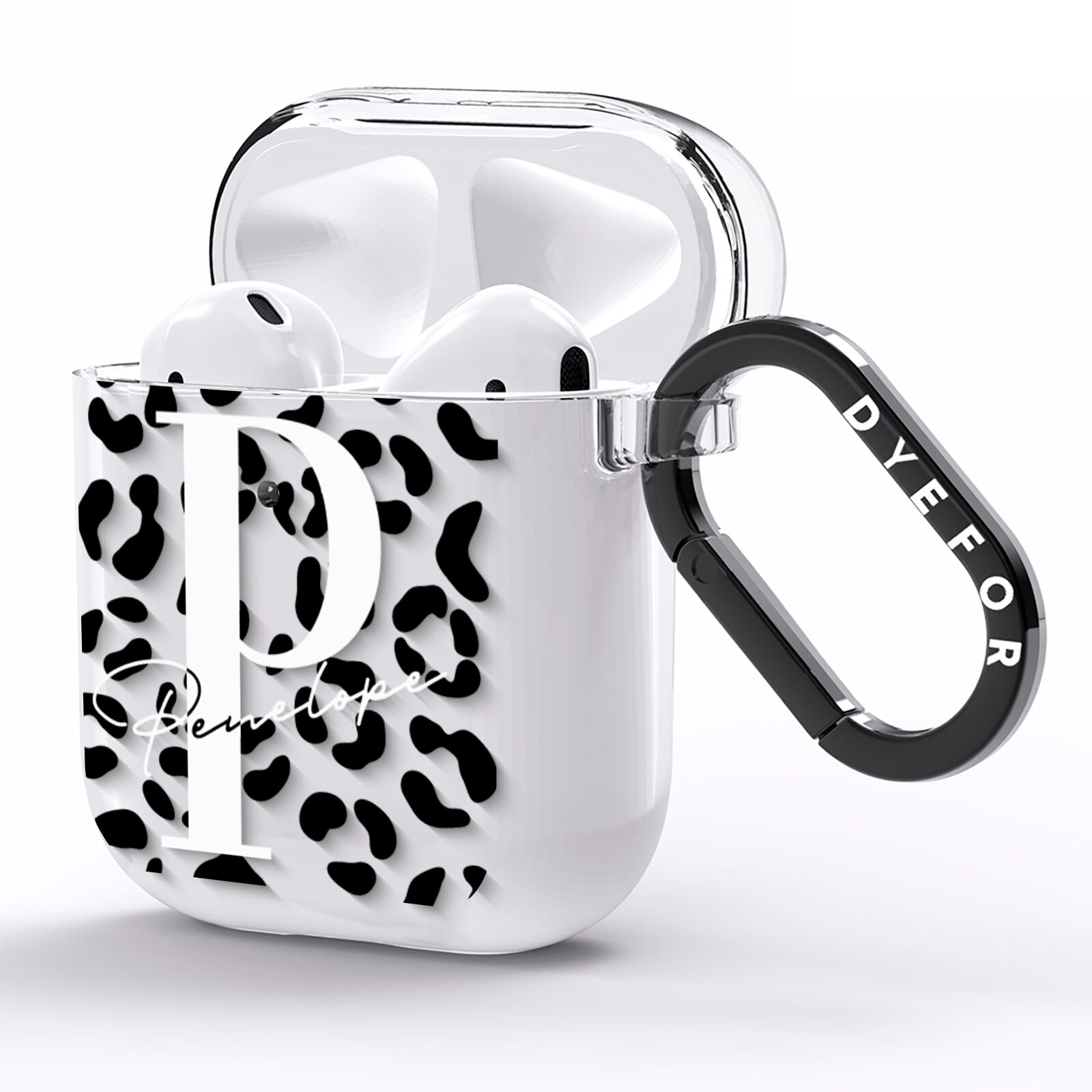 Personalised Leopard Print Clear Black AirPods Clear Case Side Image