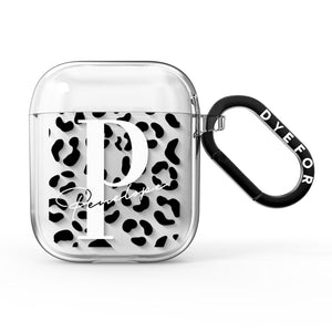 Personalised Leopard Print Clear Black AirPods Case