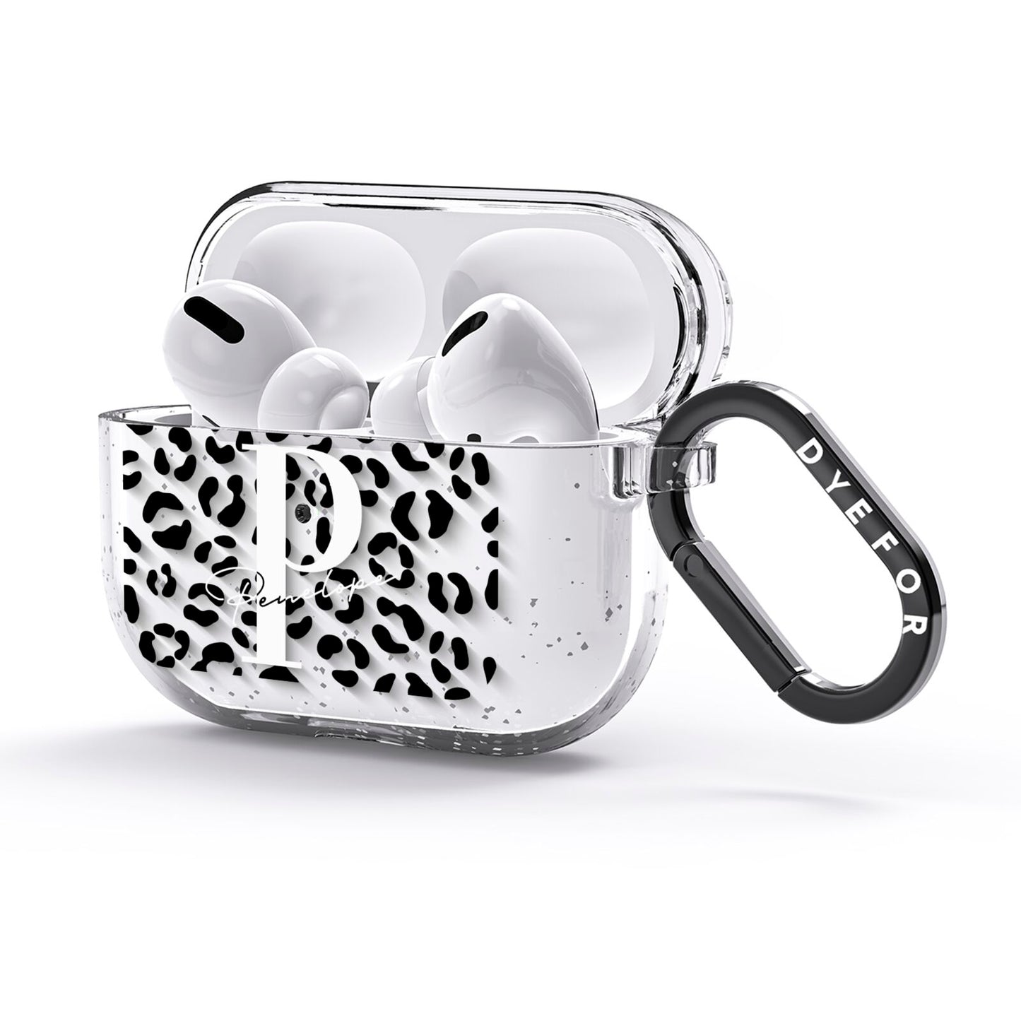 Personalised Leopard Print Clear Black AirPods Glitter Case 3rd Gen Side Image