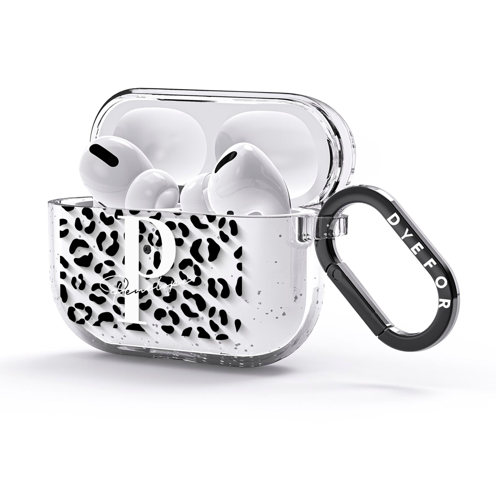 Personalised Leopard Print Clear Black AirPods Glitter Case 3rd Gen Side Image