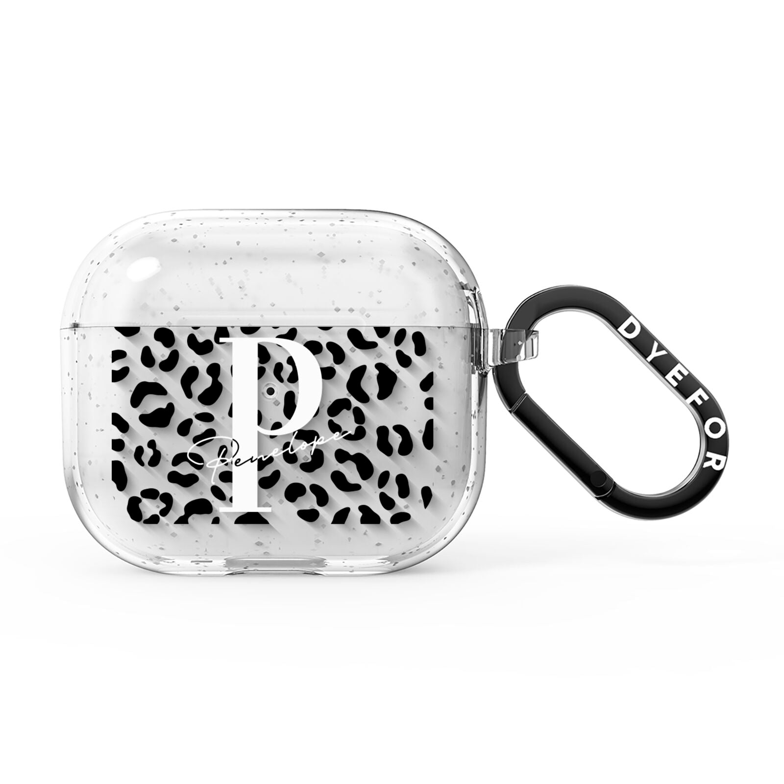 Personalised Leopard Print Clear Black AirPods Glitter Case 3rd Gen