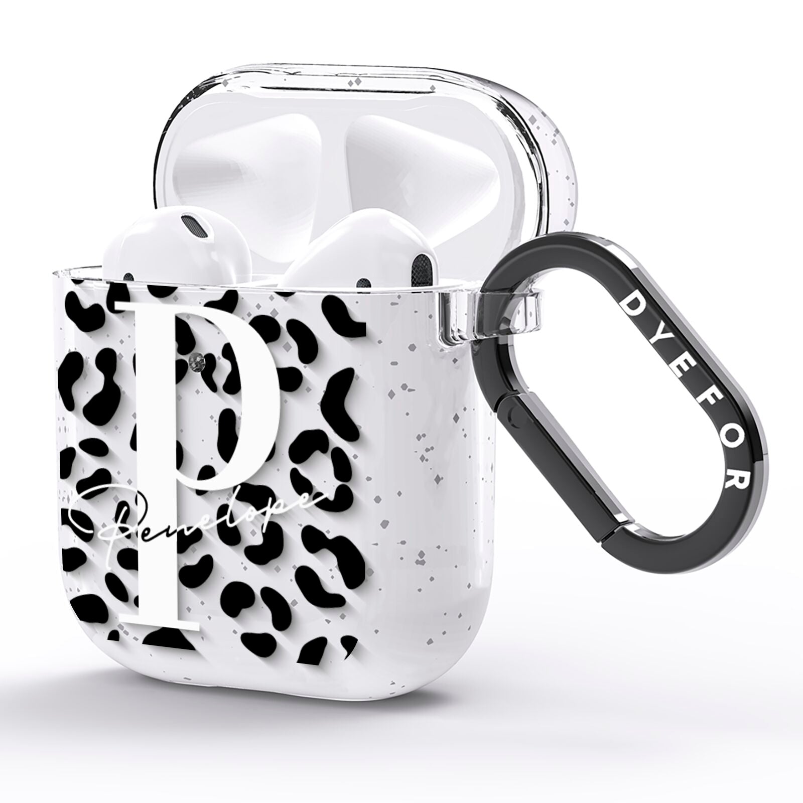 Personalised Leopard Print Clear Black AirPods Glitter Case Side Image
