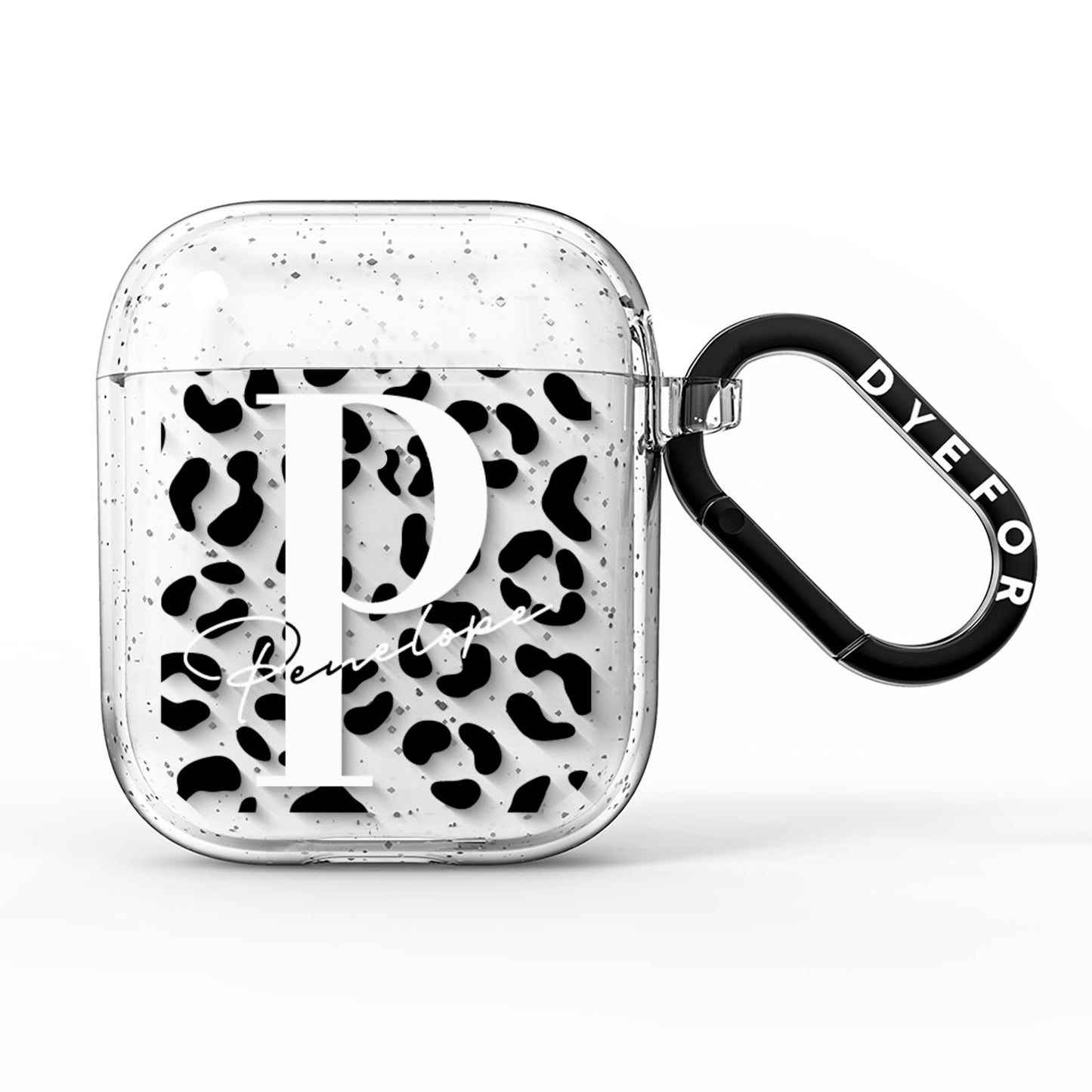 Personalised Leopard Print Clear Black AirPods Glitter Case