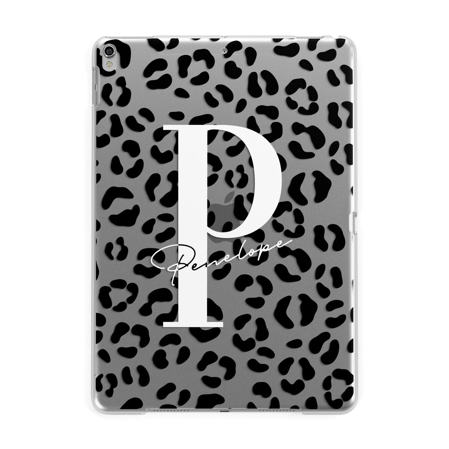 Personalised Leopard Print Clear Black Apple iPad Silver Case