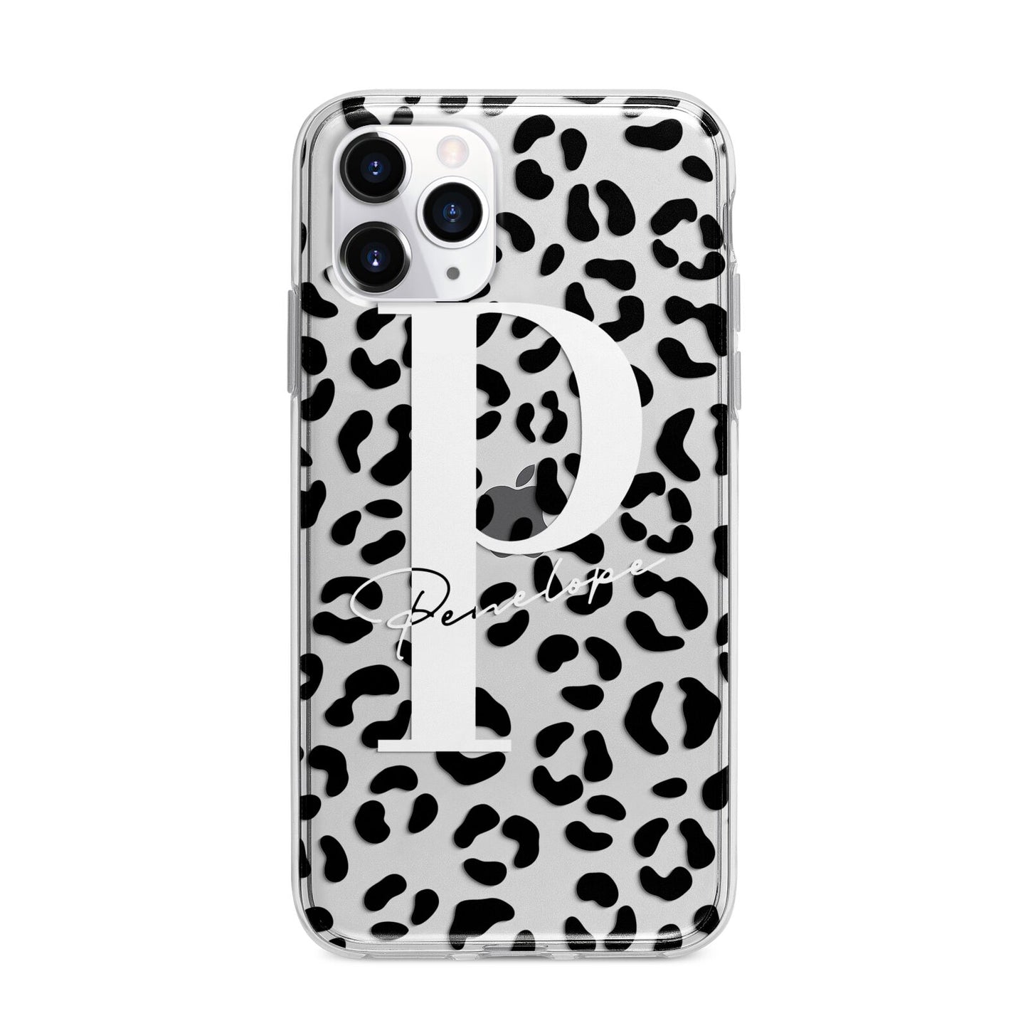Personalised Leopard Print Clear Black Apple iPhone 11 Pro Max in Silver with Bumper Case