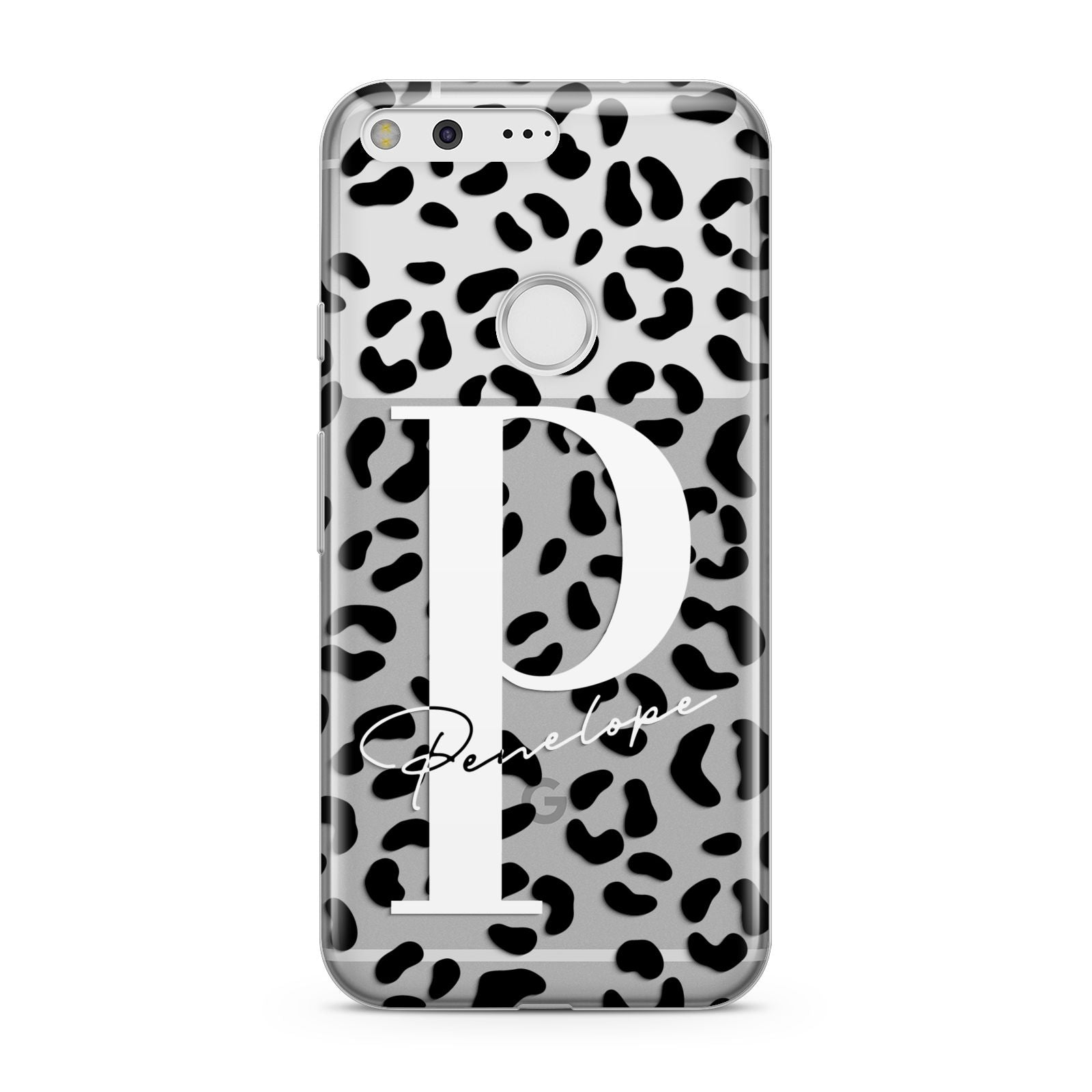 Personalised Leopard Print Clear Black Google Pixel Case