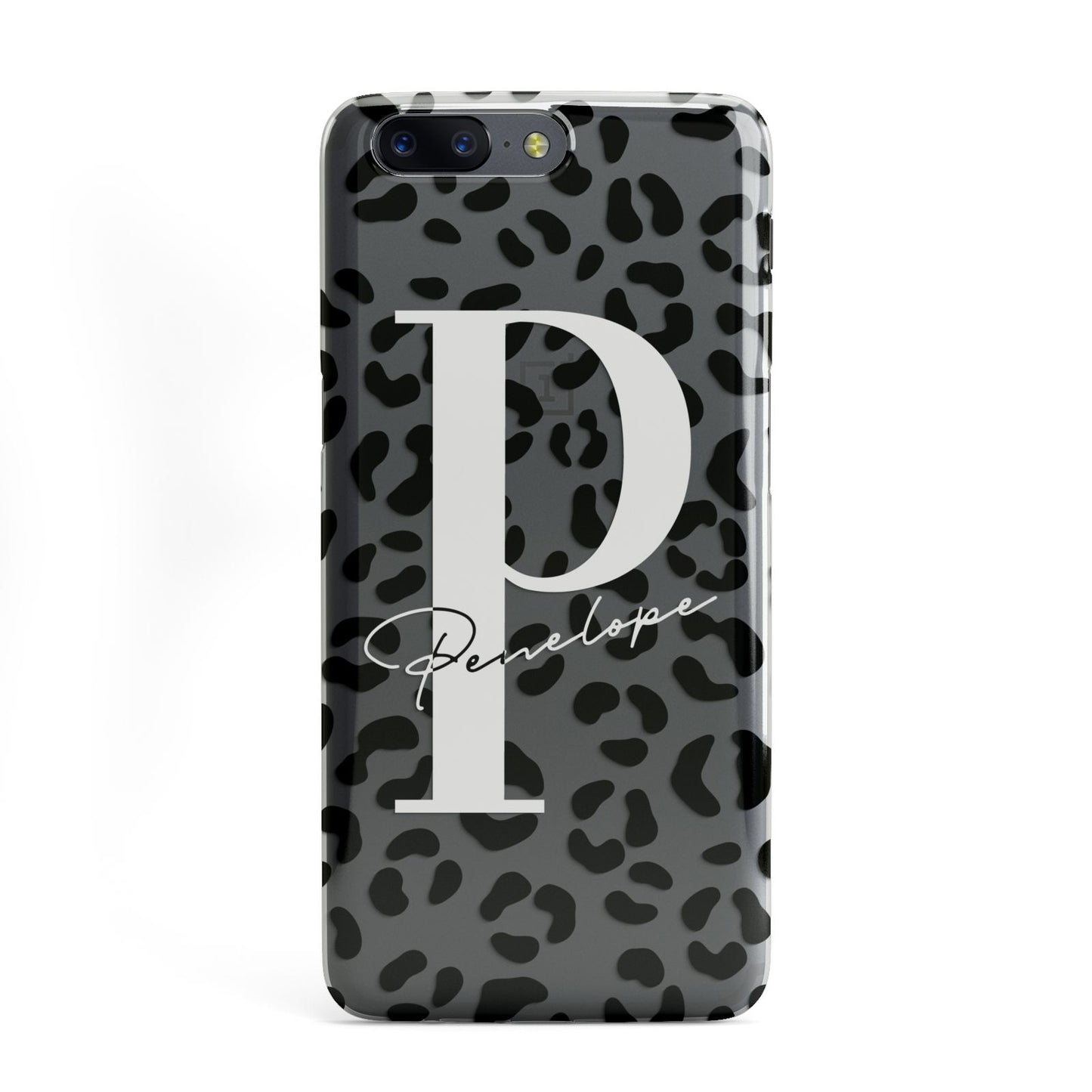 Personalised Leopard Print Clear Black OnePlus Case