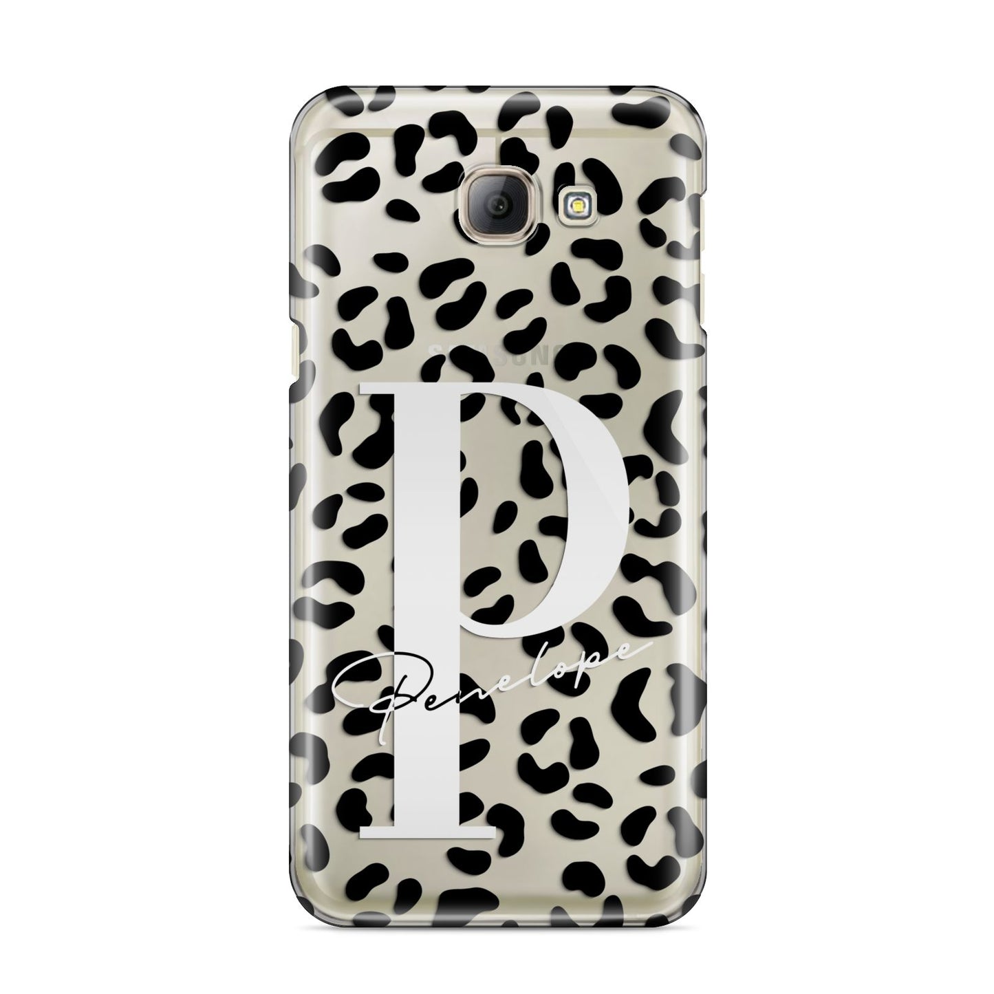 Personalised Leopard Print Clear Black Samsung Galaxy A8 2016 Case