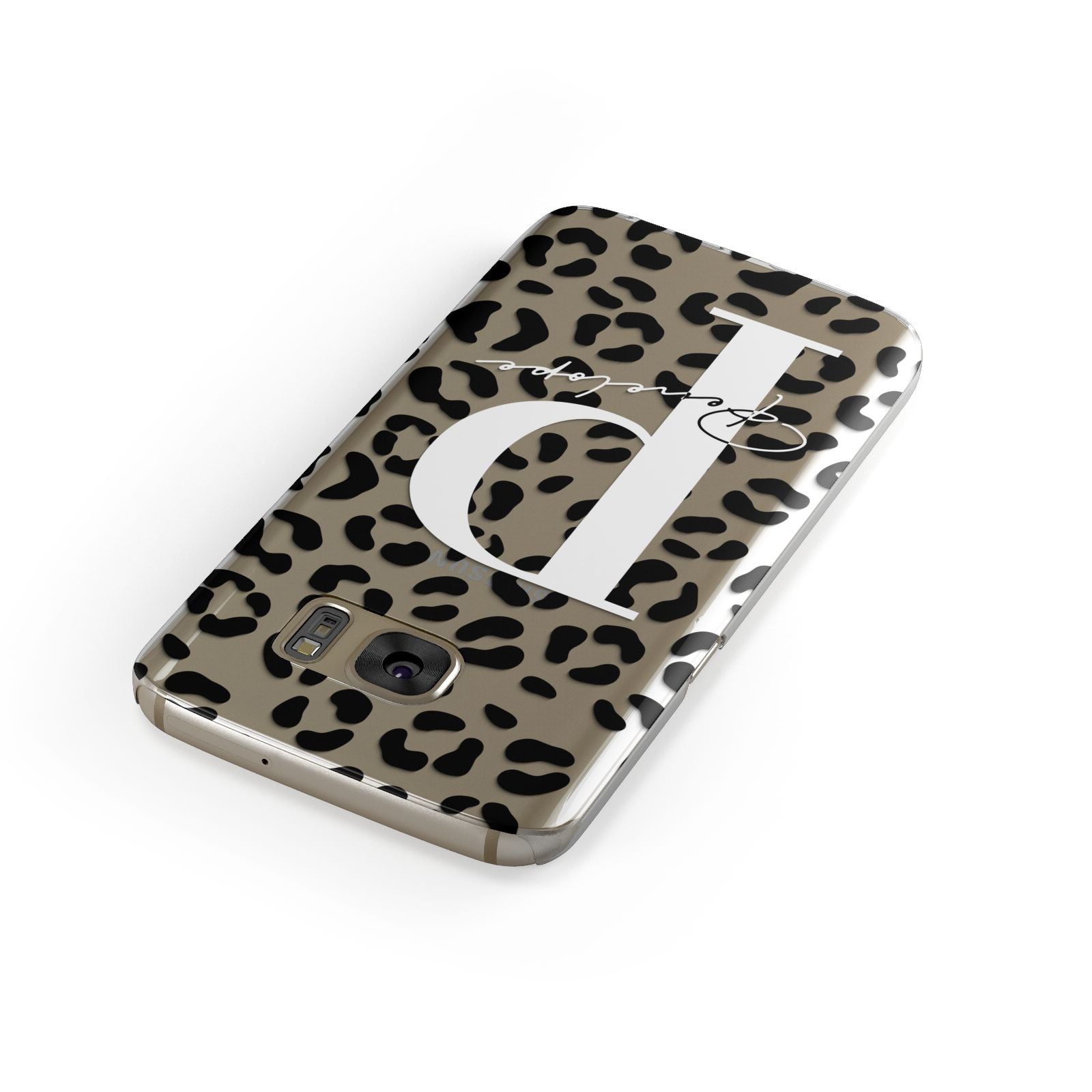 Personalised Leopard Print Clear Black Samsung Galaxy Case Front Close Up
