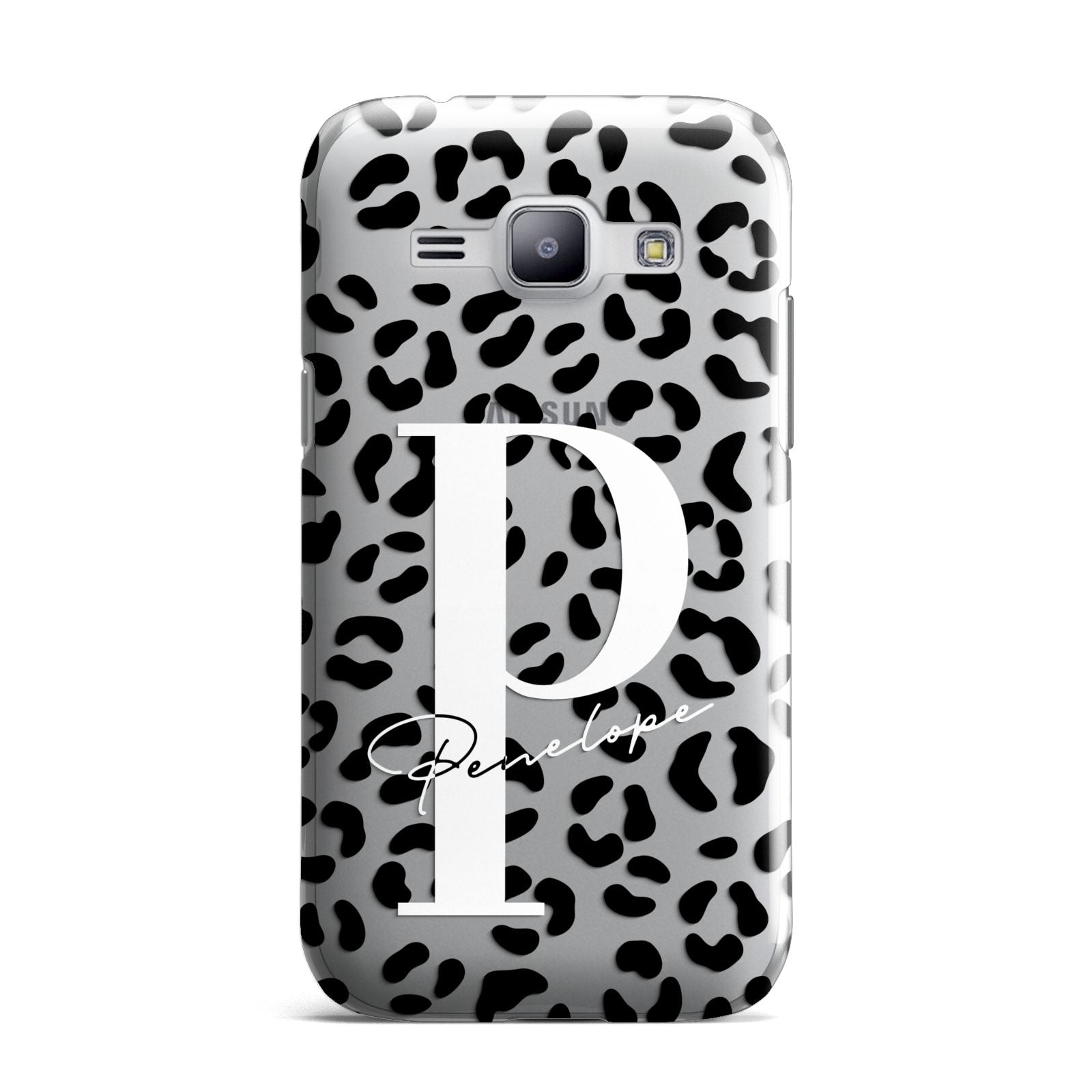 Personalised Leopard Print Clear Black Samsung Galaxy J1 2015 Case