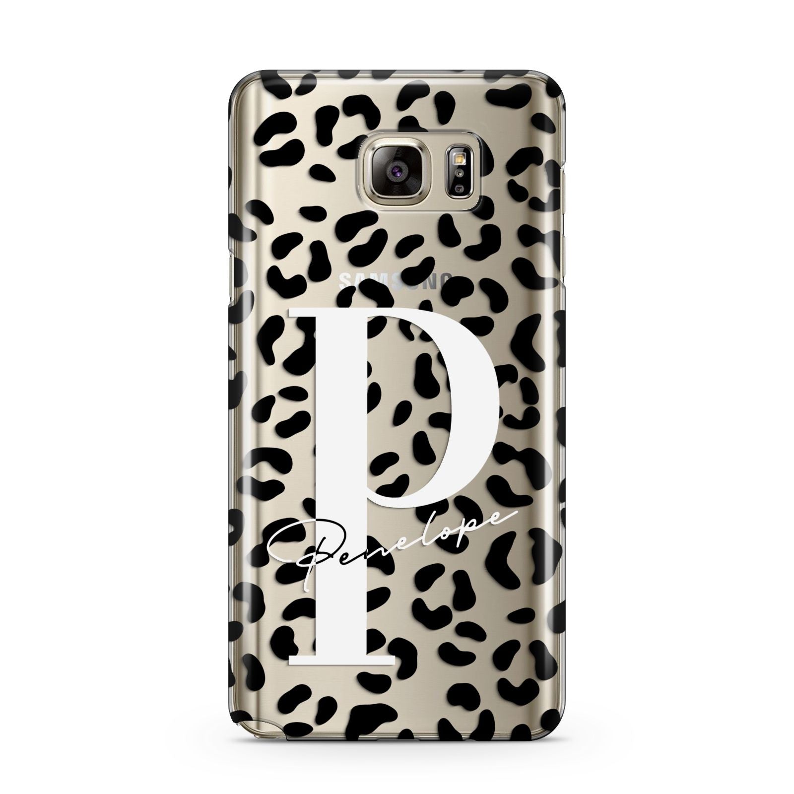 Personalised Leopard Print Clear Black Samsung Galaxy Note 5 Case