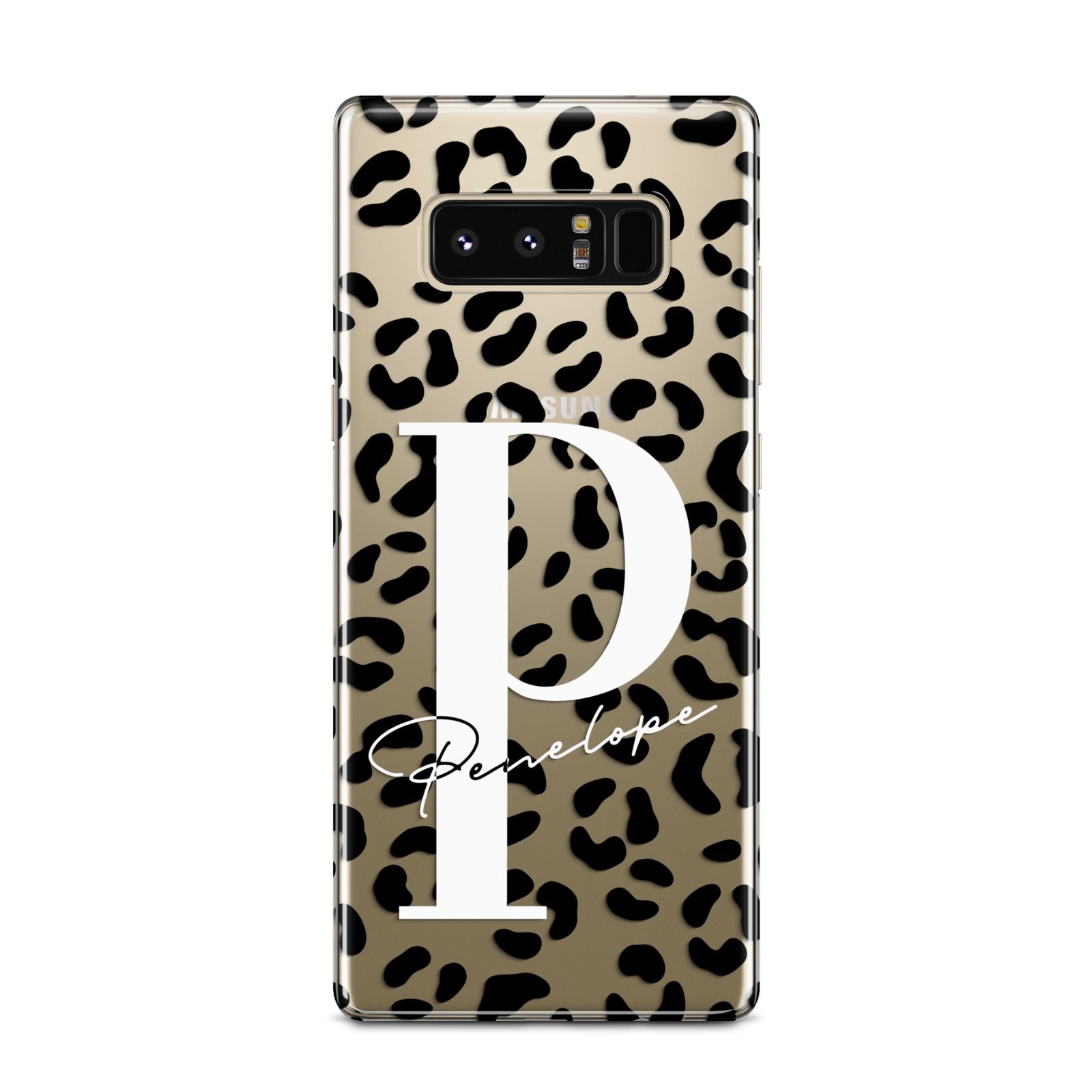 Personalised Leopard Print Clear Black Samsung Galaxy Note 8 Case