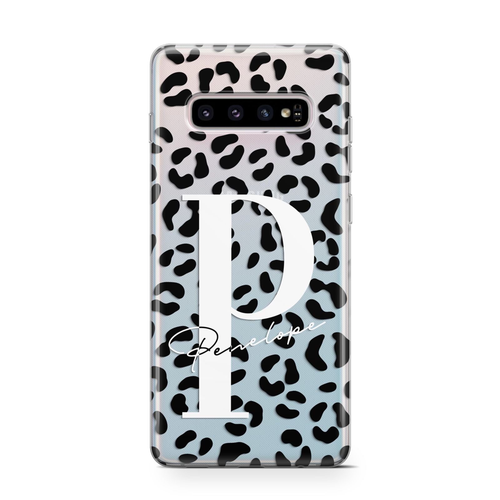 Personalised Leopard Print Clear Black Samsung Galaxy S10 Case