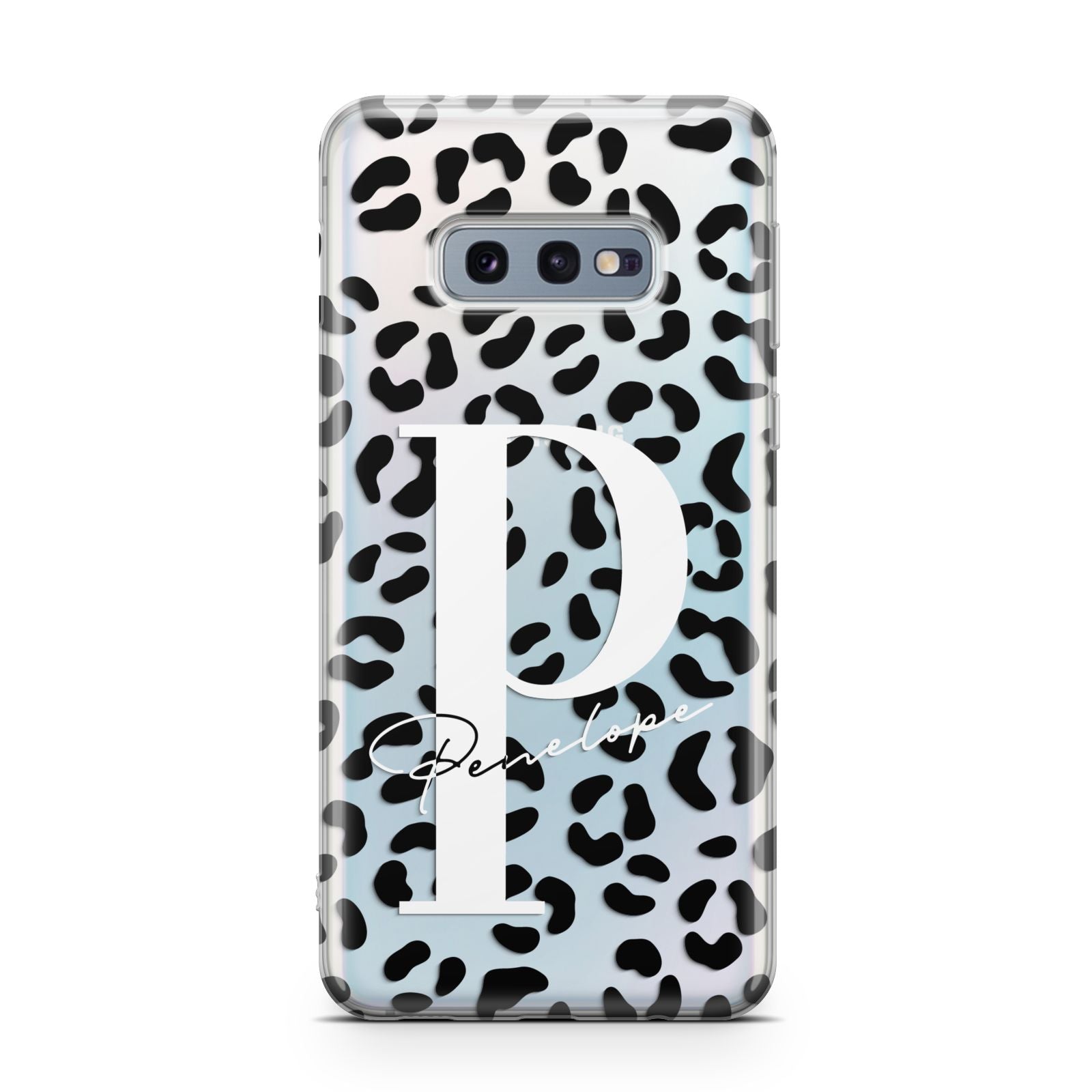 Personalised Leopard Print Clear Black Samsung Galaxy S10E Case