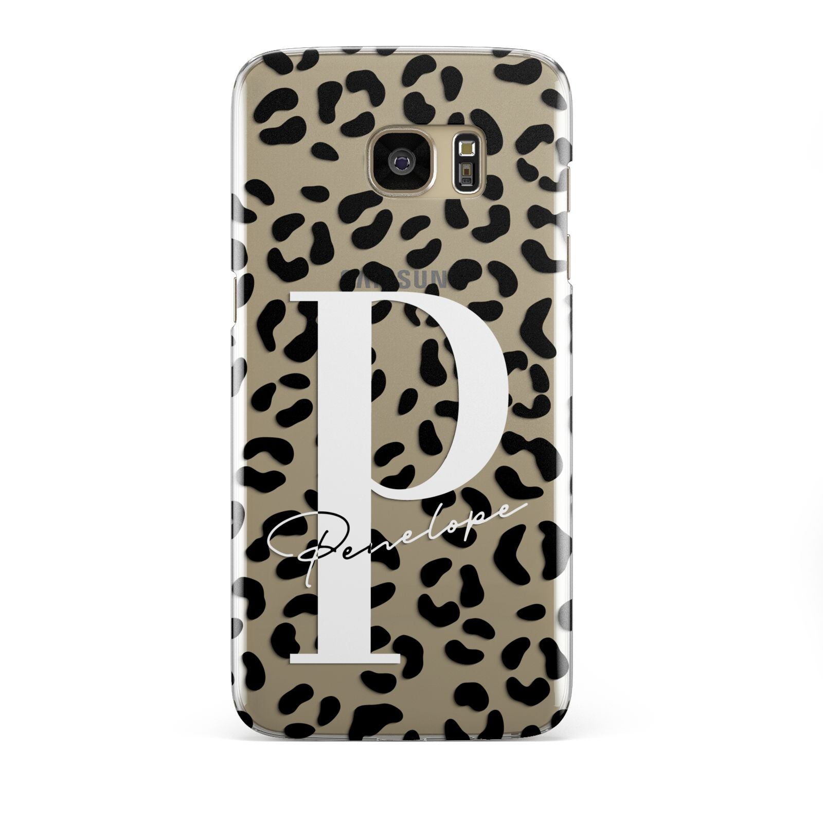 Personalised Leopard Print Clear Black Samsung Galaxy S7 Edge Case