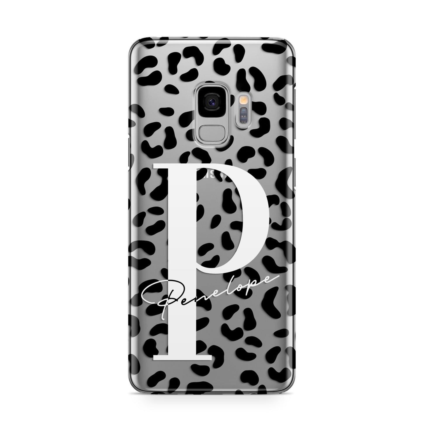 Personalised Leopard Print Clear Black Samsung Galaxy S9 Case