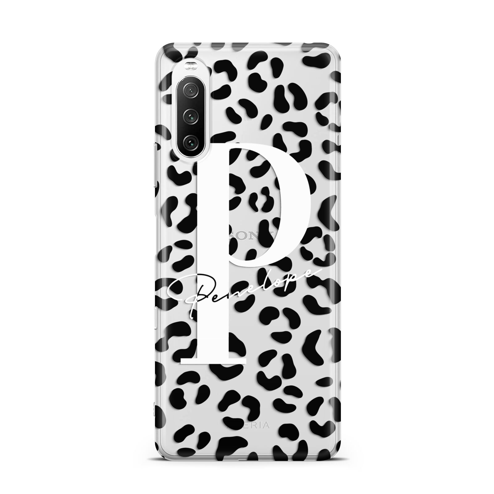 Personalised Leopard Print Clear Black Sony Xperia 10 III Case