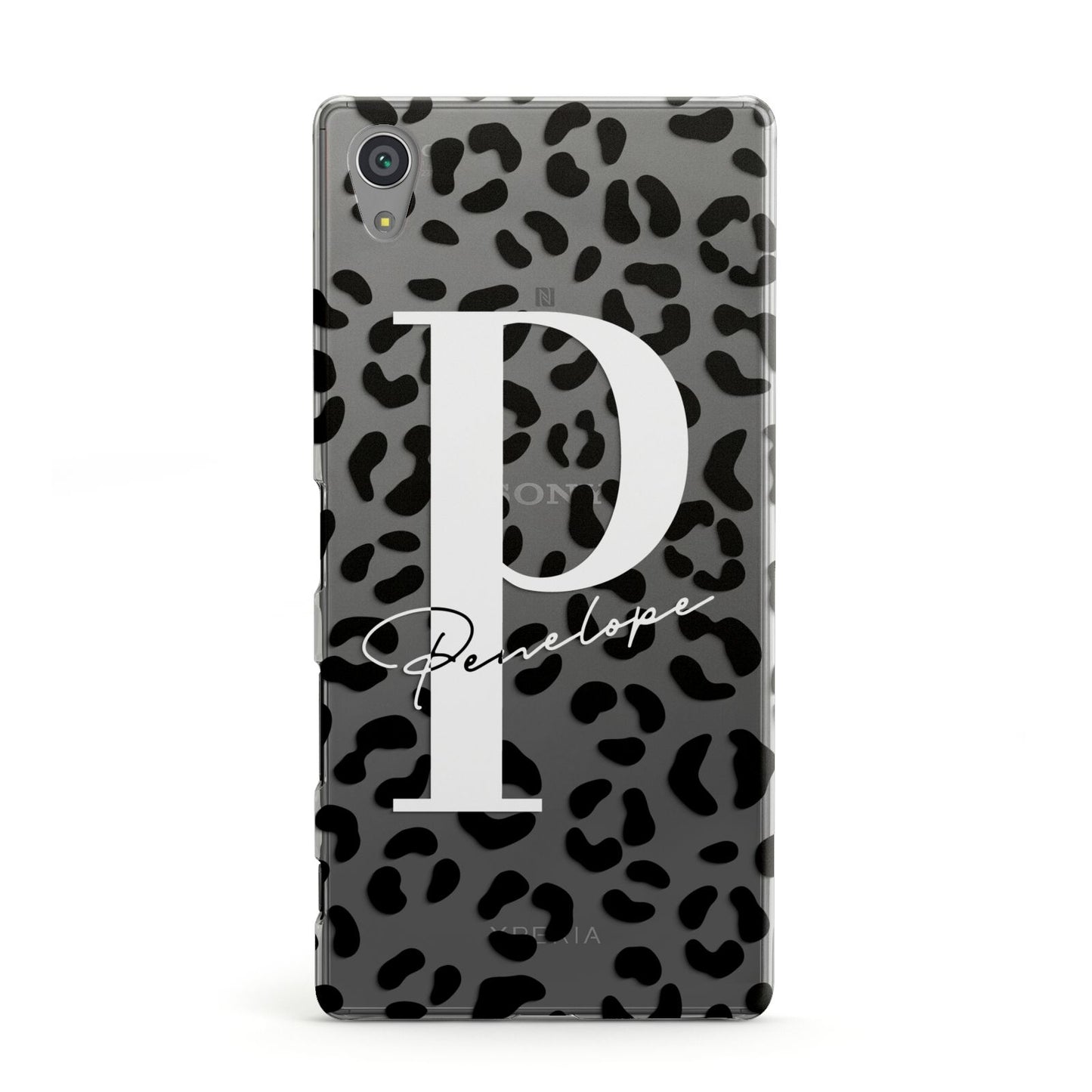 Personalised Leopard Print Clear Black Sony Xperia Case
