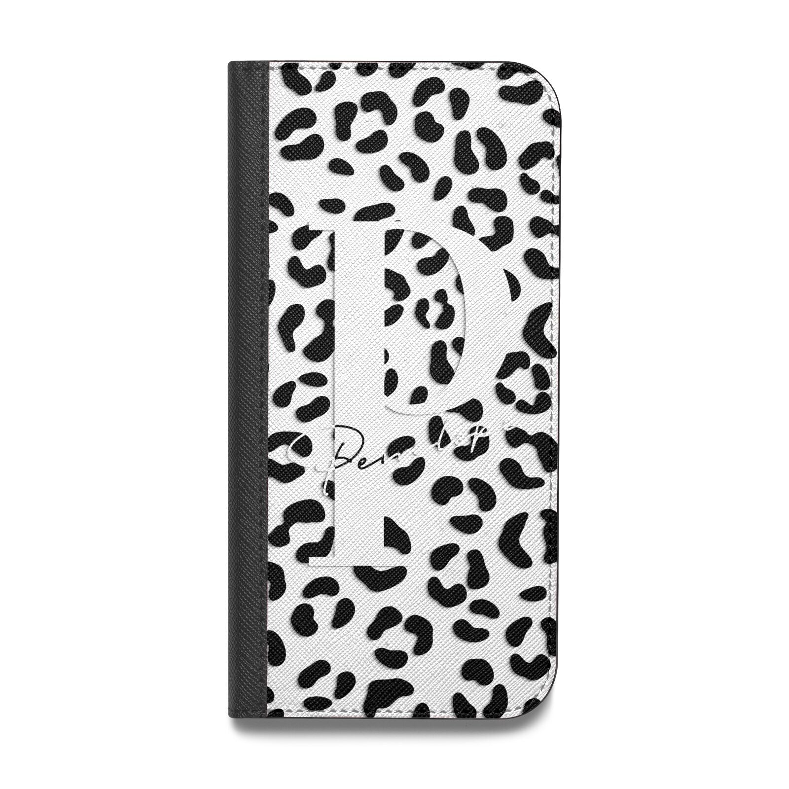 Personalised Leopard Print Clear Black Vegan Leather Flip Samsung Case