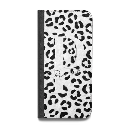 Personalised Leopard Print Clear Black Vegan Leather Flip Samsung Case