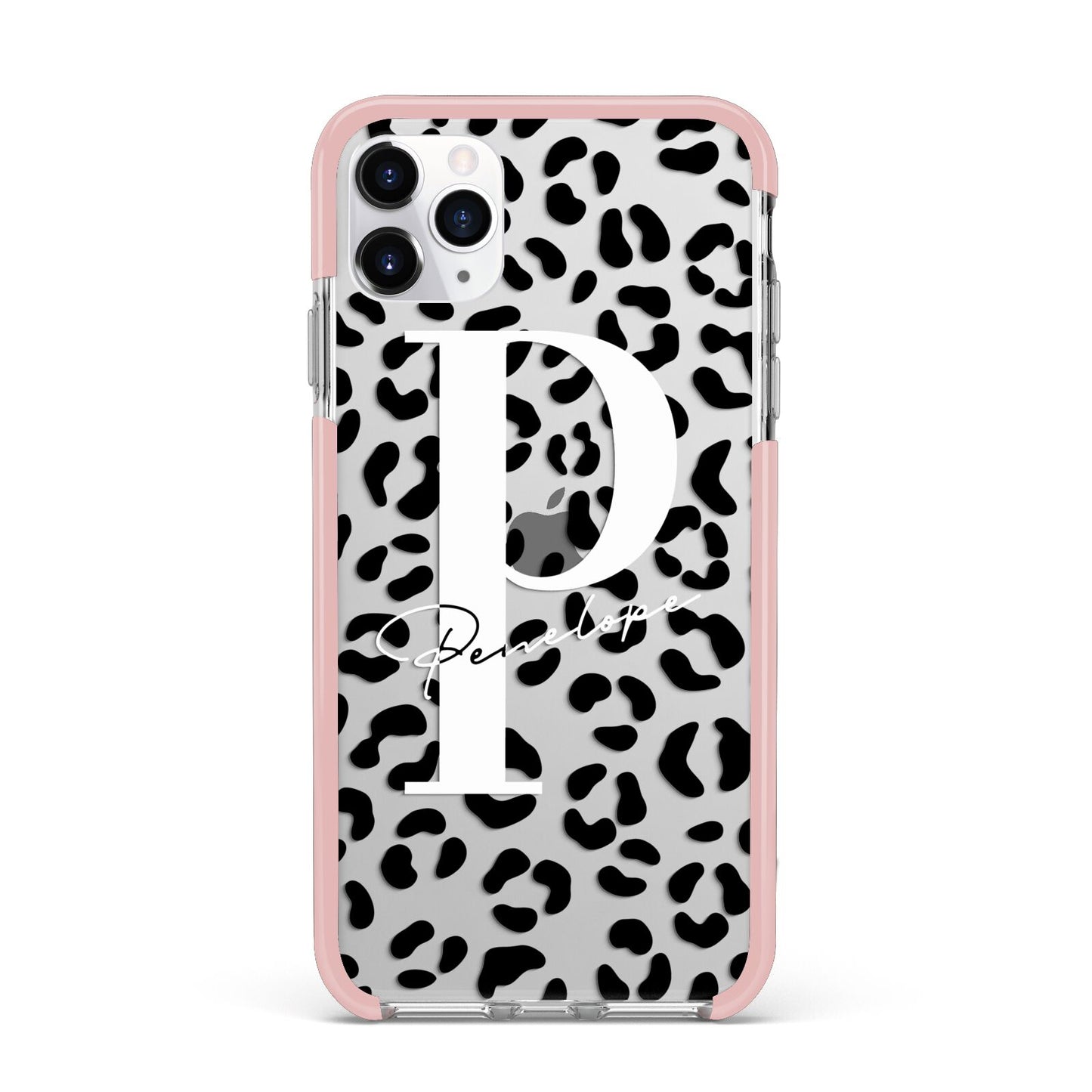 Personalised Leopard Print Clear Black iPhone 11 Pro Max Impact Pink Edge Case