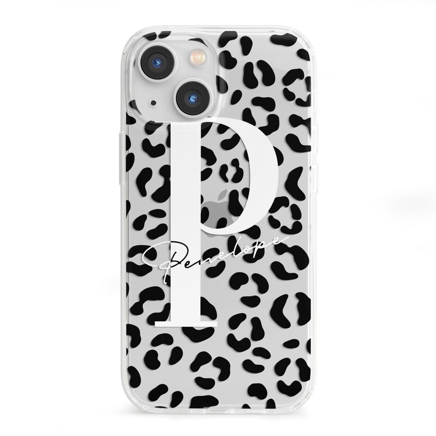 Personalised Leopard Print Clear Black iPhone 13 Mini Clear Bumper Case