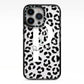 Personalised Leopard Print Clear Black iPhone 13 Pro Black Impact Case on Silver phone