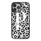 Personalised Leopard Print Clear Black iPhone 13 Pro Max Black Impact Case on Silver phone