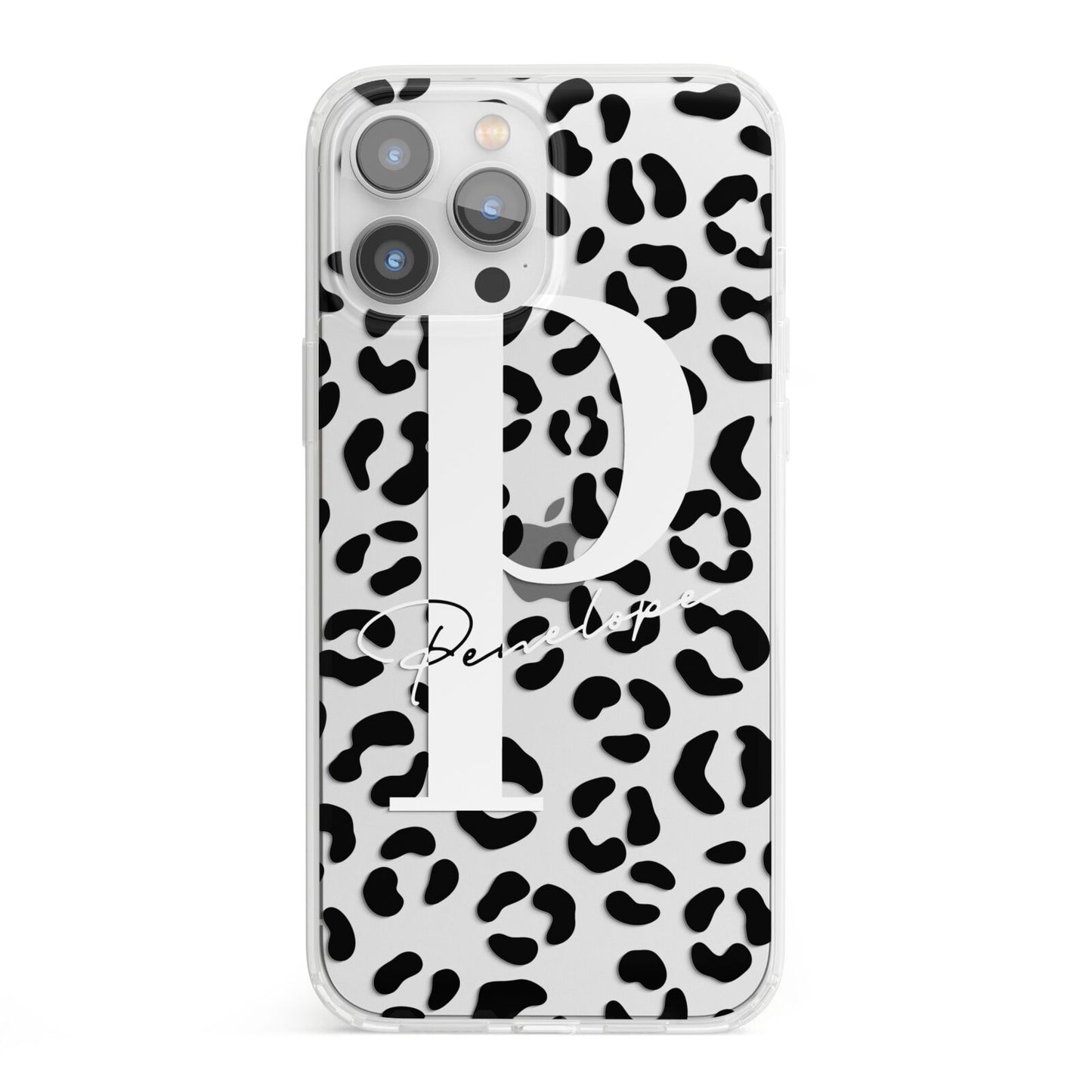 Personalised Leopard Print Clear Black iPhone 13 Pro Max Clear Bumper Case