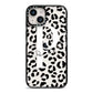 Personalised Leopard Print Clear Black iPhone 14 Black Impact Case on Silver phone