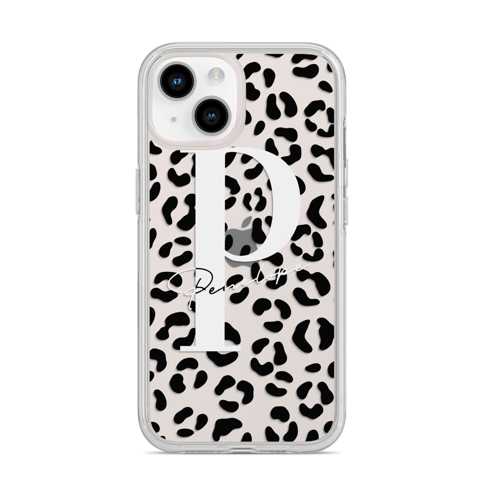 Personalised Leopard Print Clear Black iPhone 14 Clear Tough Case Starlight