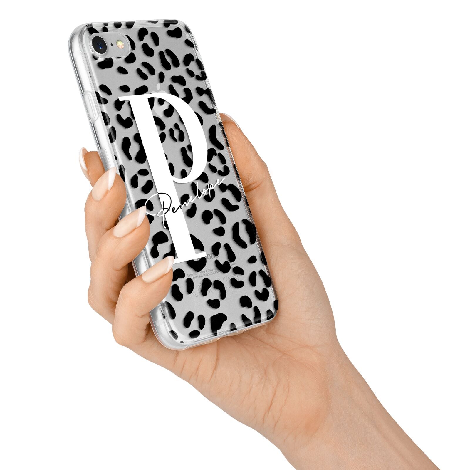 Personalised Leopard Print Clear Black iPhone 7 Bumper Case on Silver iPhone Alternative Image