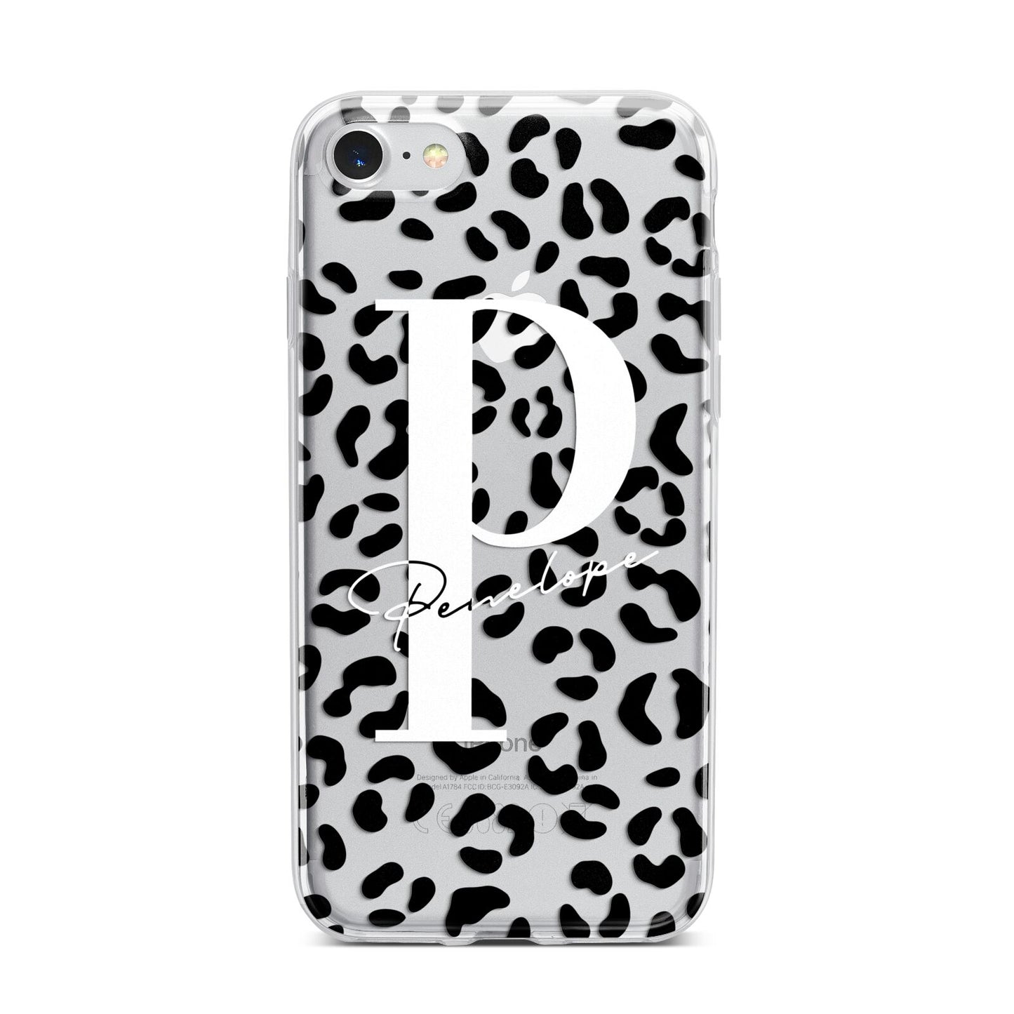Personalised Leopard Print Clear Black iPhone 7 Bumper Case on Silver iPhone