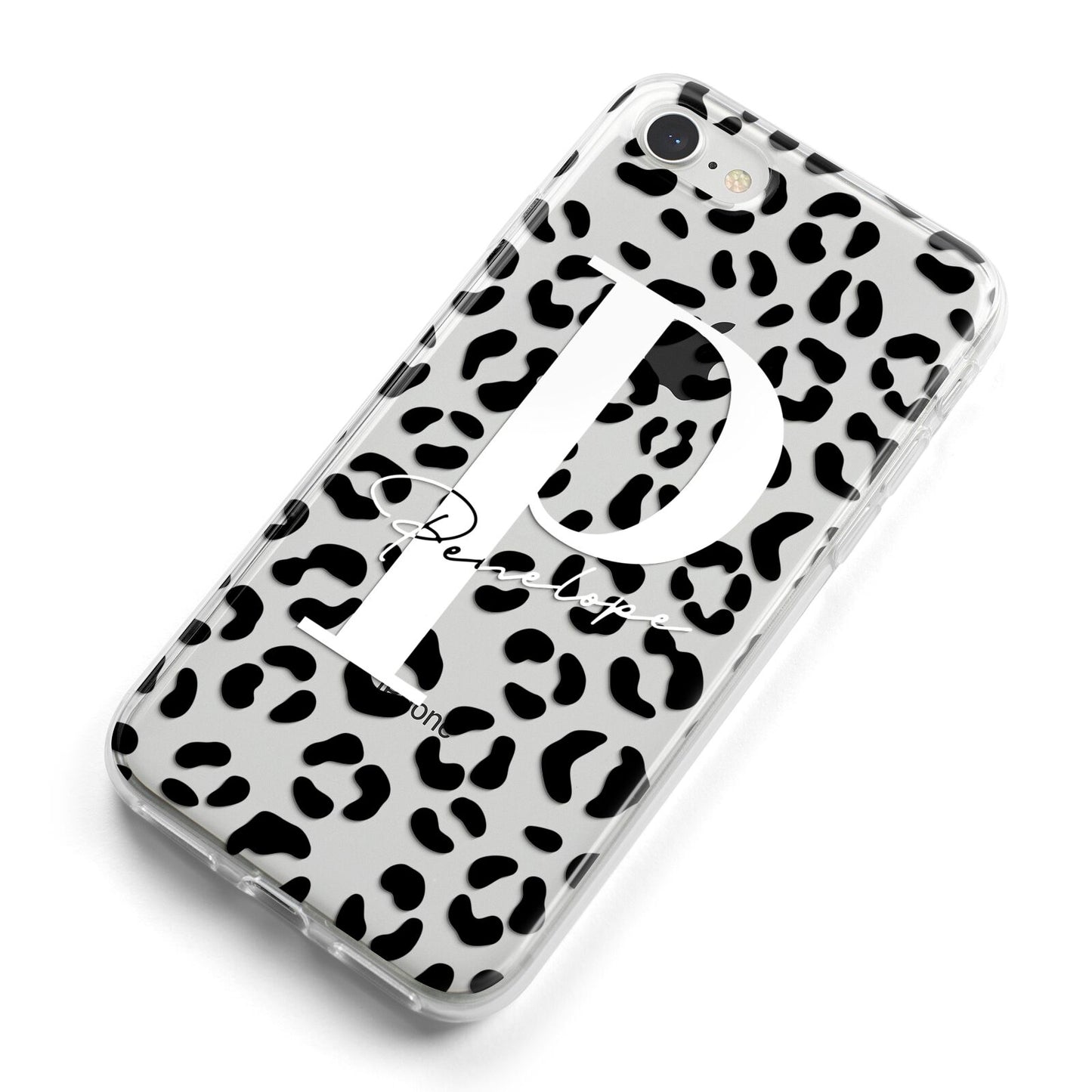 Personalised Leopard Print Clear Black iPhone 8 Bumper Case on Silver iPhone Alternative Image