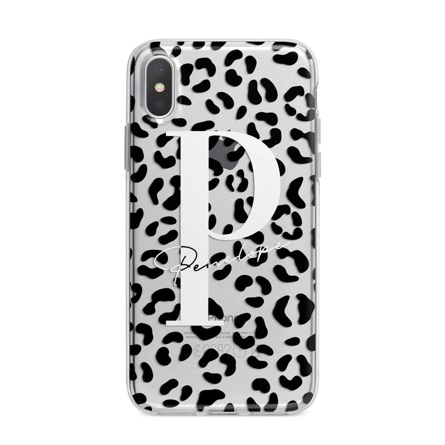 Personalised Leopard Print Clear Black iPhone X Bumper Case on Silver iPhone Alternative Image 1