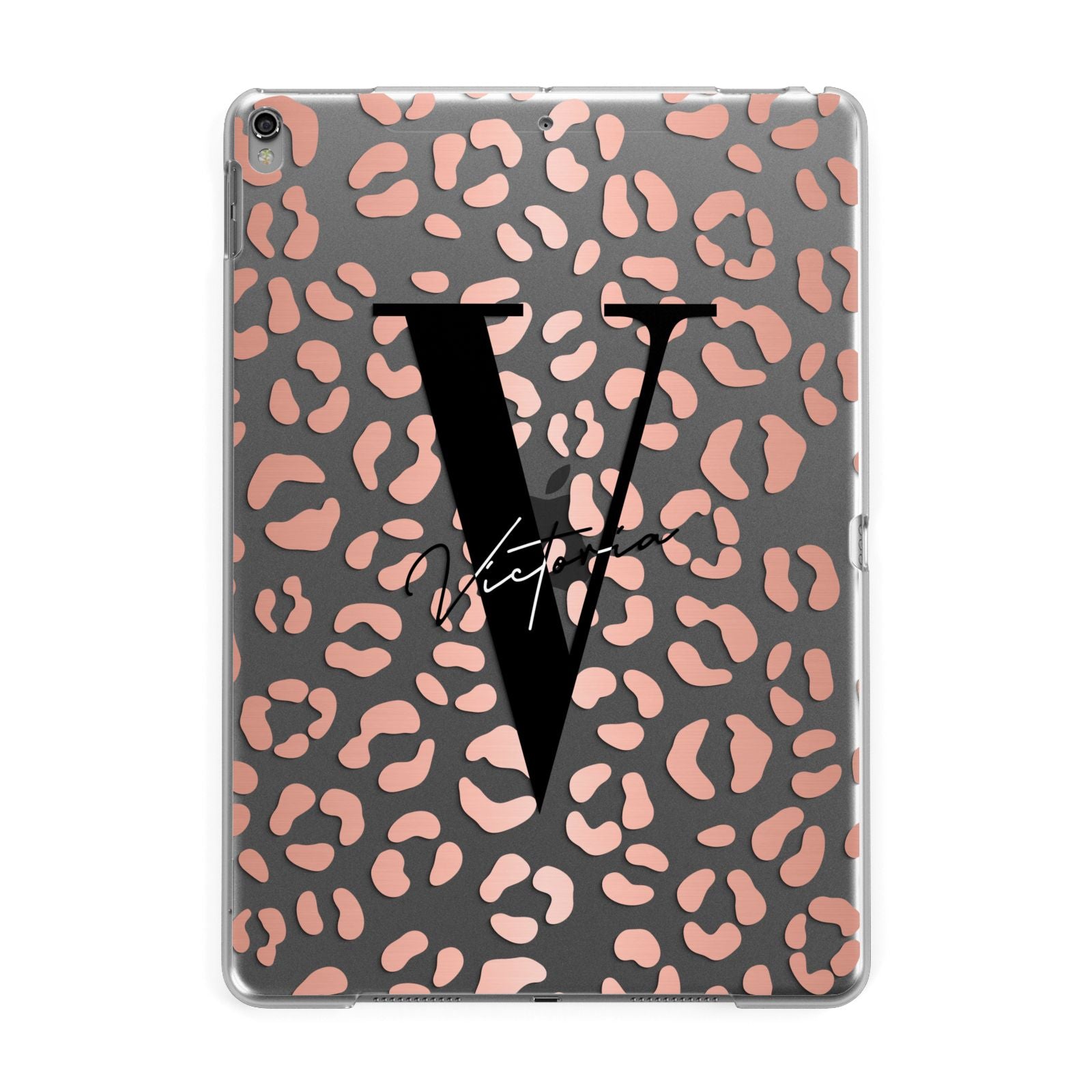 Personalised Leopard Print Clear Copper Apple iPad Grey Case
